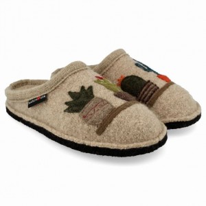 Men's Haflinger CACTUS Slippers Beige | NZ BZM435