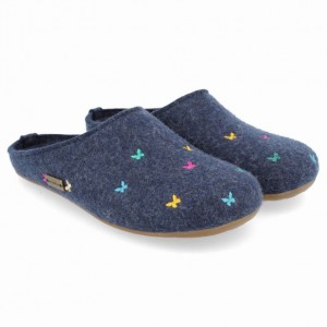 Men's Haflinger FARFALLINE Slippers Blue | NZ PHM185