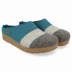 Men's Haflinger LINES Clogs Turquoise | NZ GKN294