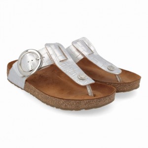 Women's Haflinger ROUND BUCKLE CORINNA Sandals Silver | NZ ASZ208