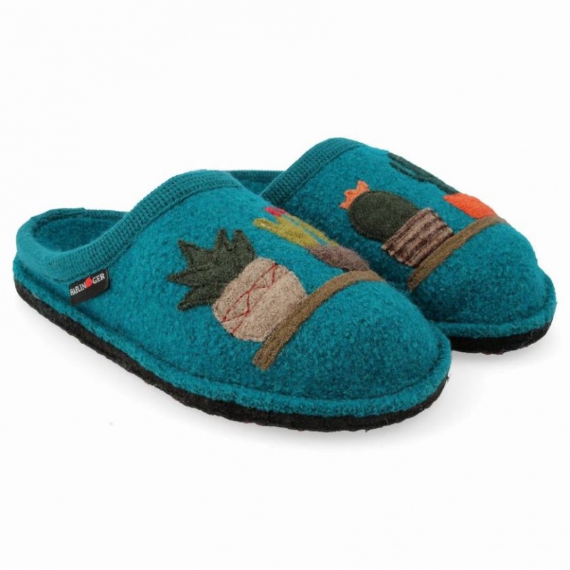 Men\'s Haflinger CACTUS Slippers Turquoise | NZ MIK543