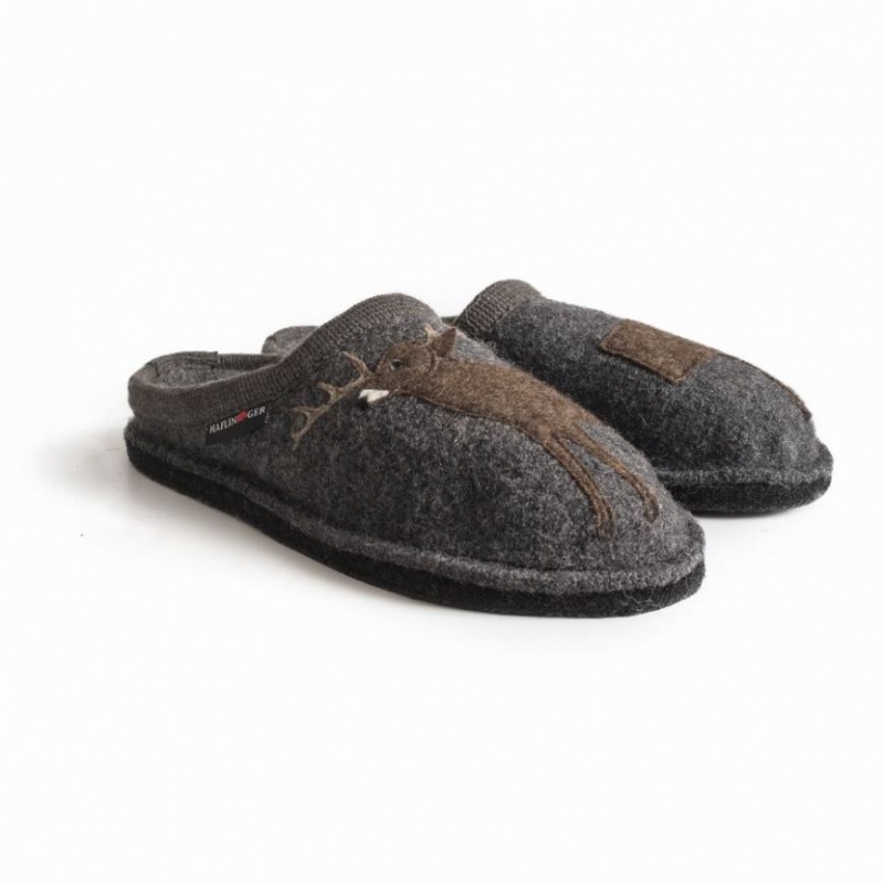 Men\'s Haflinger DEER Slippers Grey | NZ MAW981