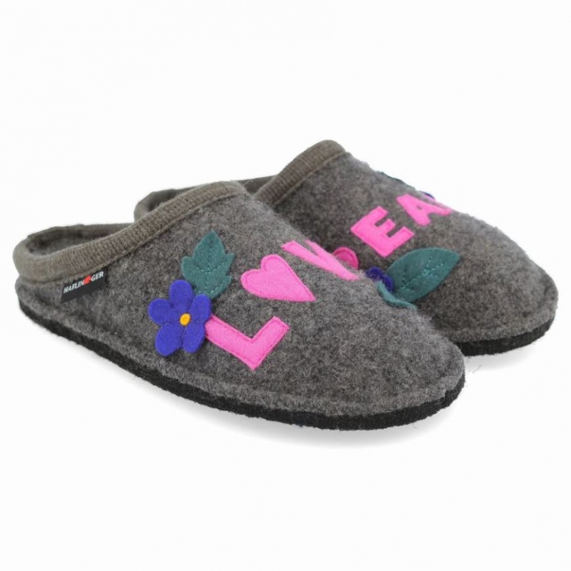 Men\'s Haflinger LOVE & PEACE Slippers Grey | NZ KWE983