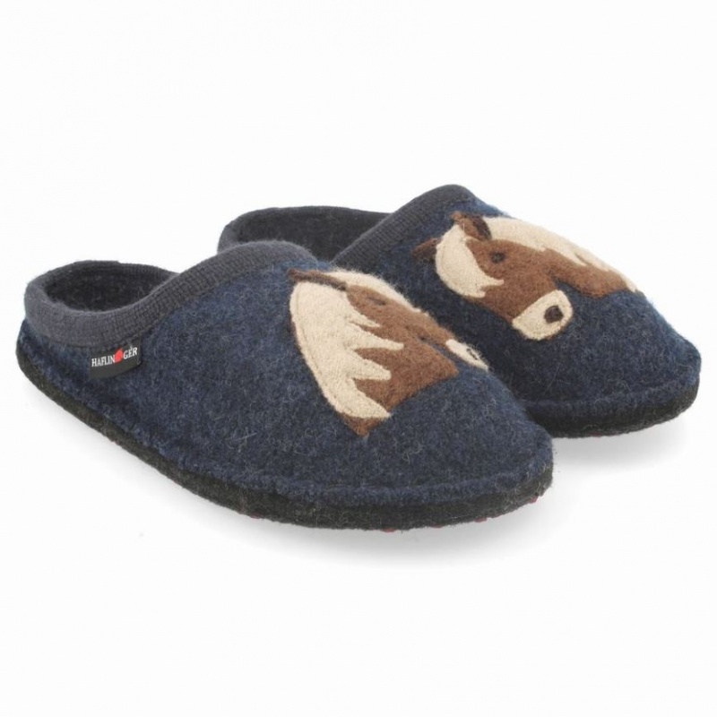 Men\'s Haflinger PONI Slippers Blue | NZ GQJ487