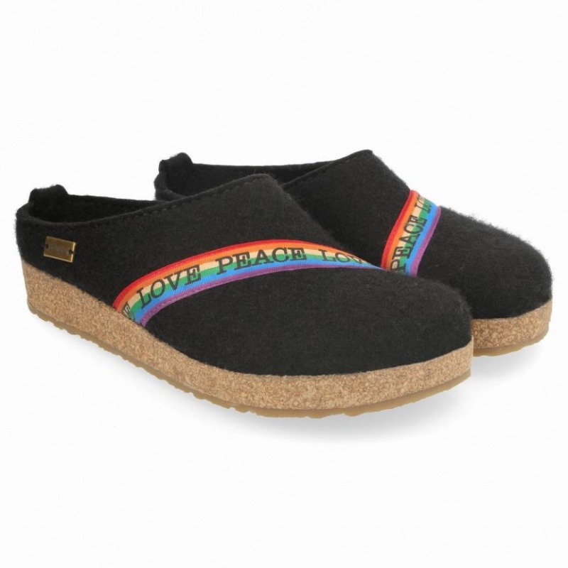 Men\'s Haflinger RAINBOW Clogs Black | NZ HFL643