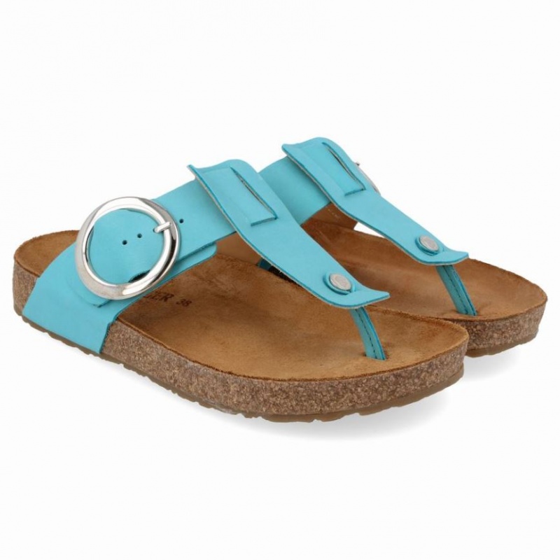 Women\'s Haflinger ROUND BUCKLE CORINNA Sandals Turquoise | NZ UXZ854